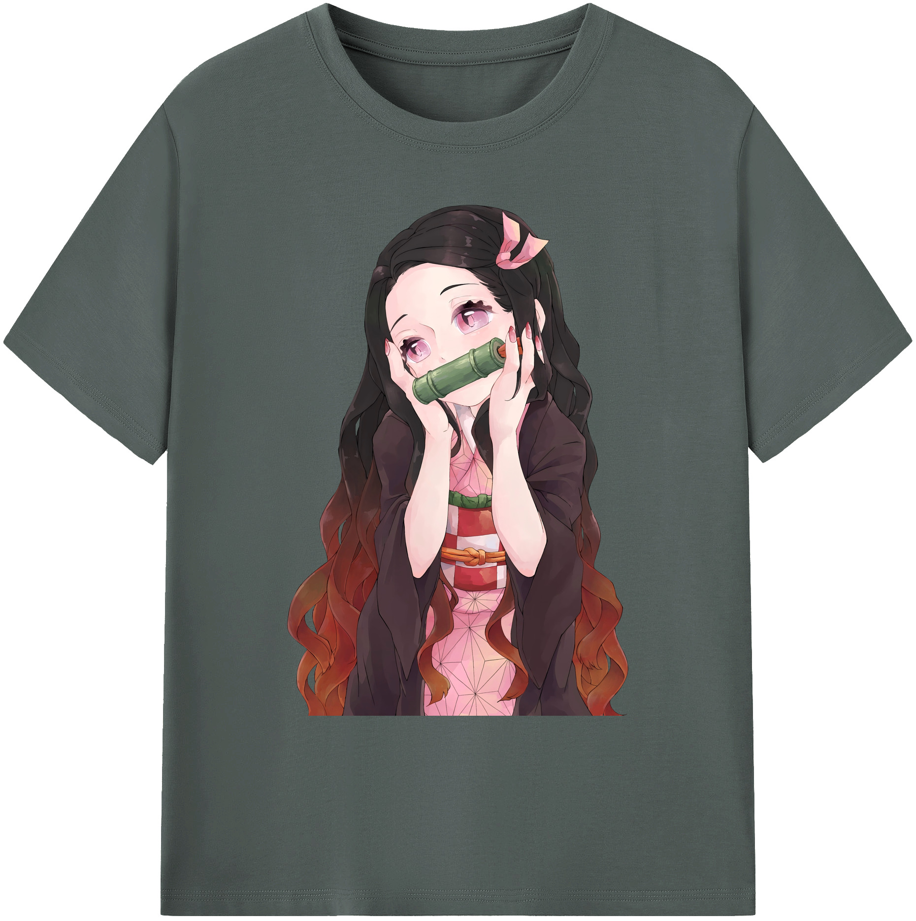 （画像用） 鬼滅の刃（きめつのやいば）竈門 禰󠄀豆子／かまど ねずこ Kamado Nezuko 綿100％ メンズ半袖Tシャツ｜肌触りやわらか＆通気性